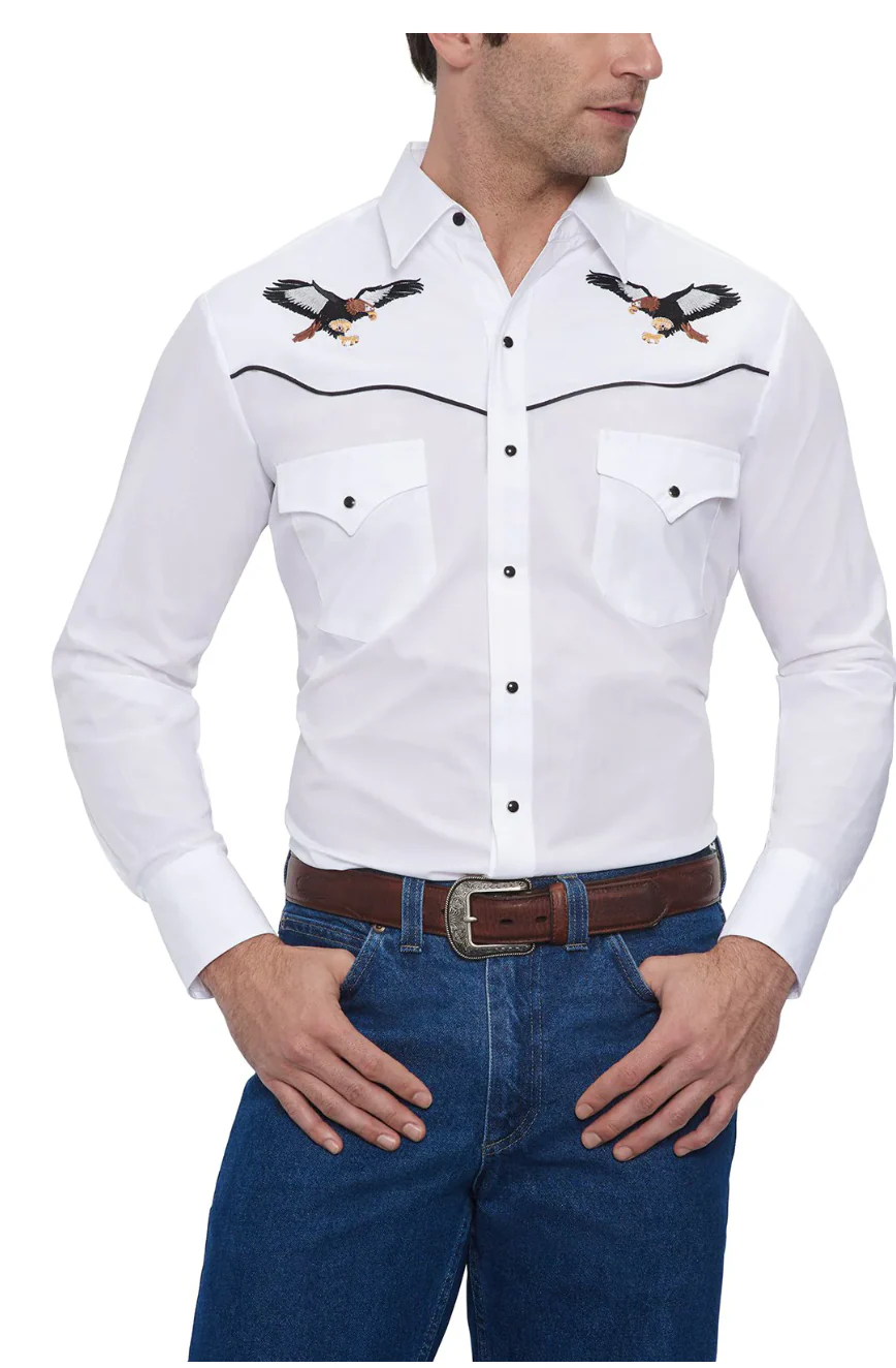 Ely Mens Long Sleeve Western Snap Shirt with Eagle Embroidery Style 15203961-01