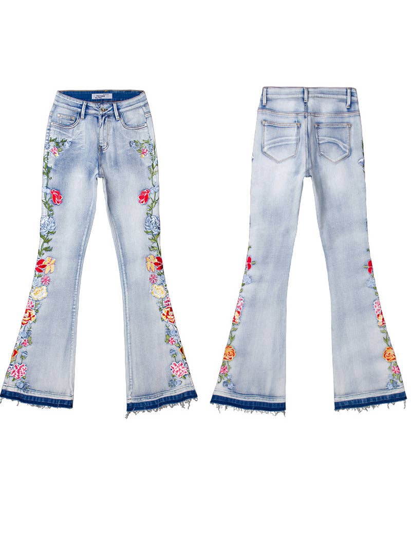 Embroidered denim trousers flared pants - Image 10