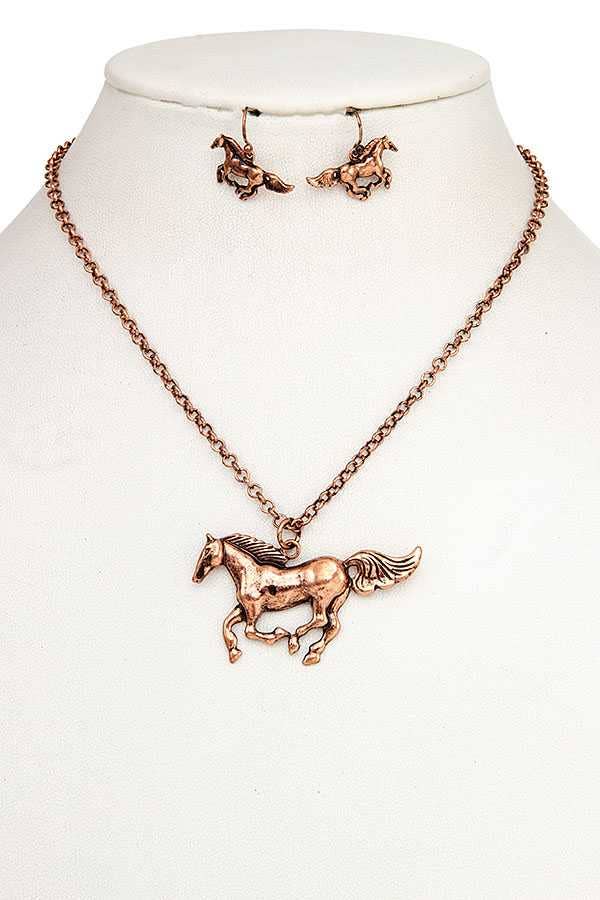 ETCHED HORSE PENDANT NECKLACE SET 294 - Image 2
