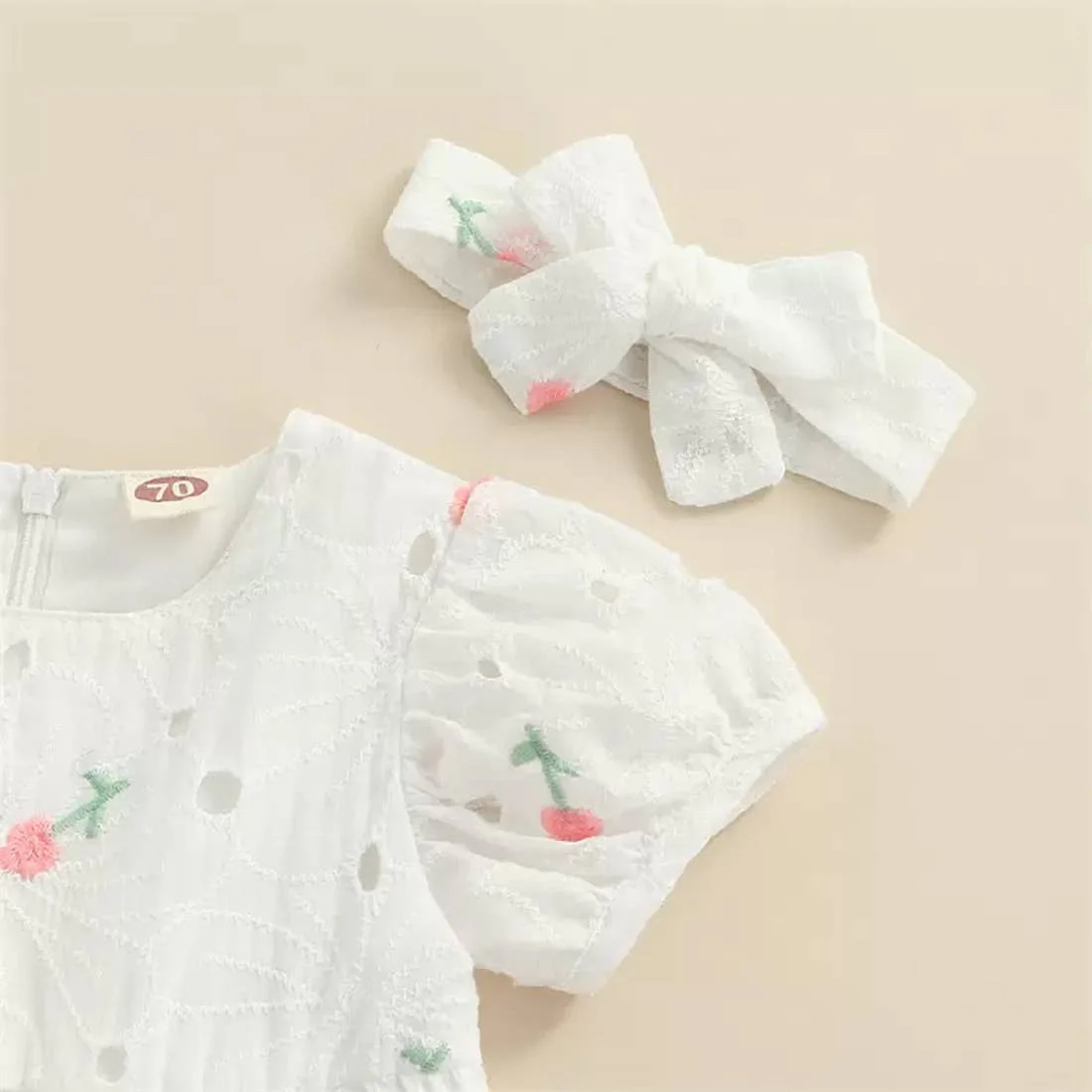 Eyelet Flower Cotton Baby Dress, Bloomers & Headband - Image 4