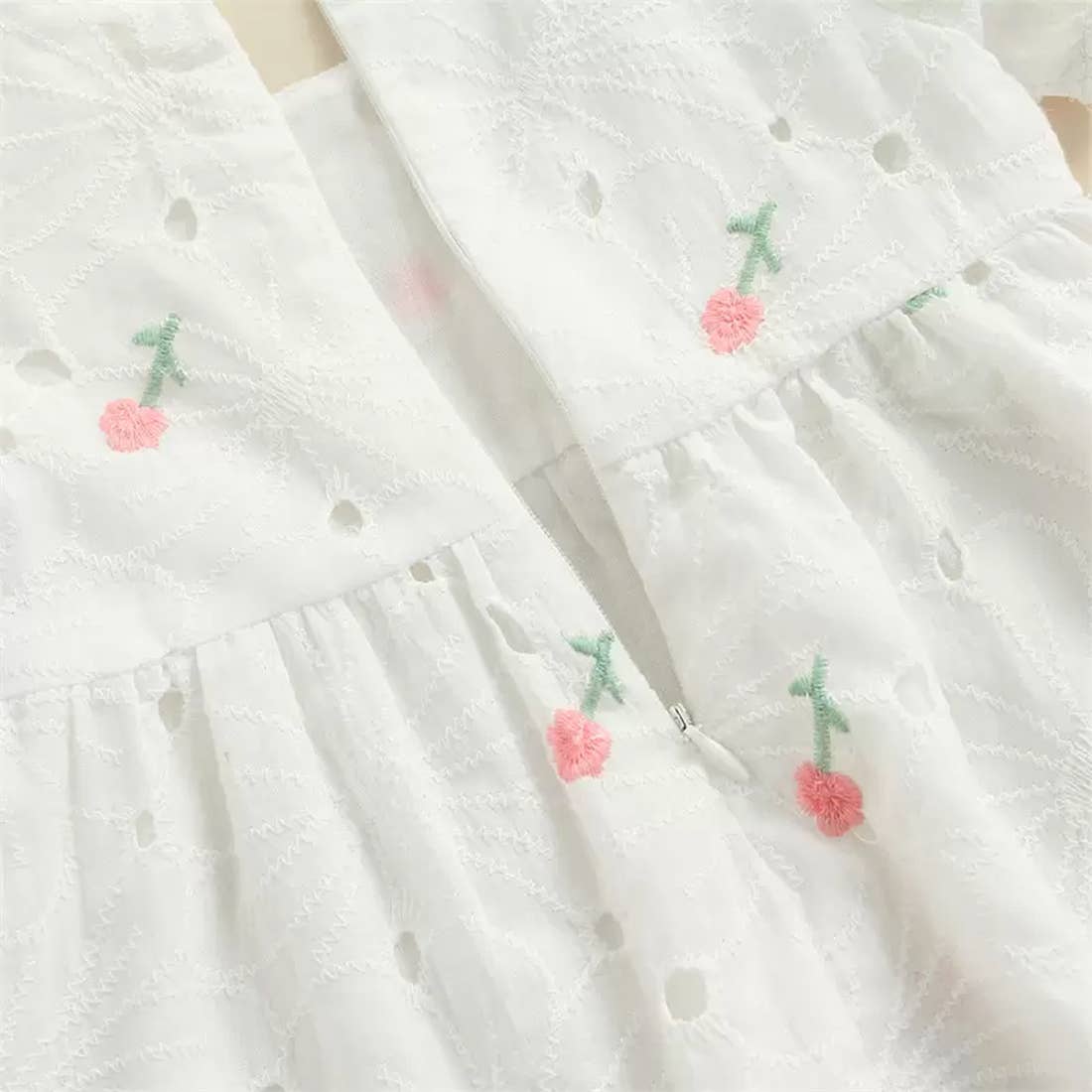 Eyelet Flower Cotton Baby Dress, Bloomers & Headband - Image 9