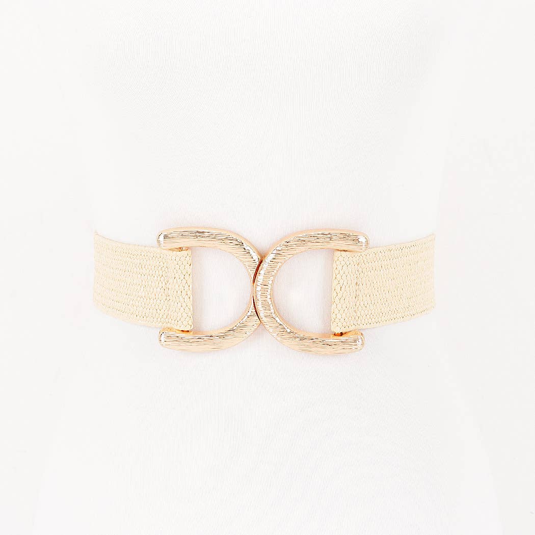 Faux Straw Big Metal Buckle Elastic Belt - Image 2