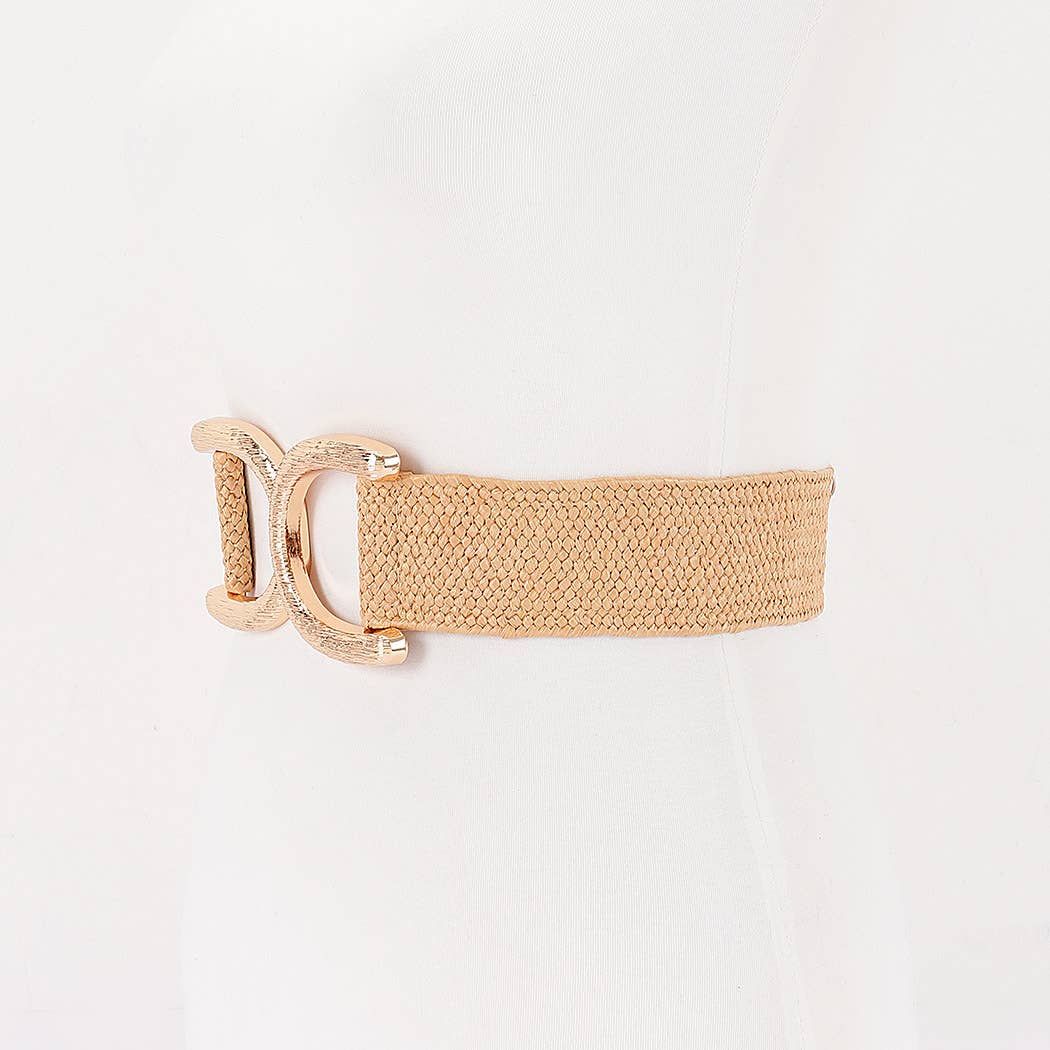 Faux Straw Big Metal Buckle Elastic Belt - Image 5