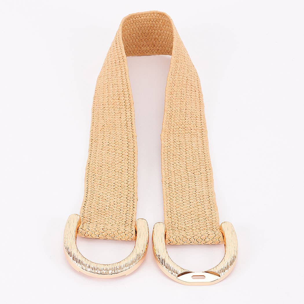 Faux Straw Big Metal Buckle Elastic Belt - Image 8