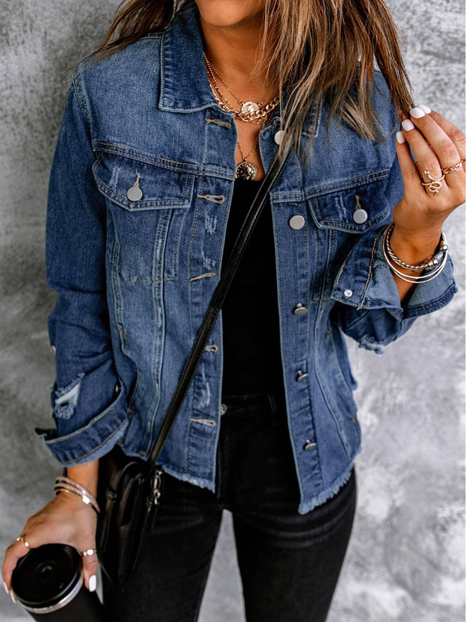 Flip Collar Long Sleeved Washed Short Denim Jacket