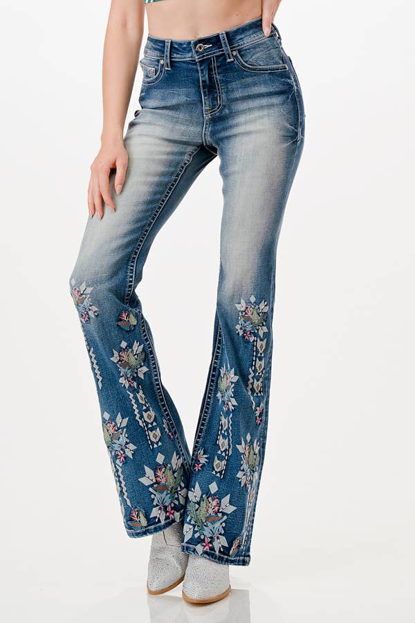 Floral Embroidery High-Waist Flare 32" | HL-61840