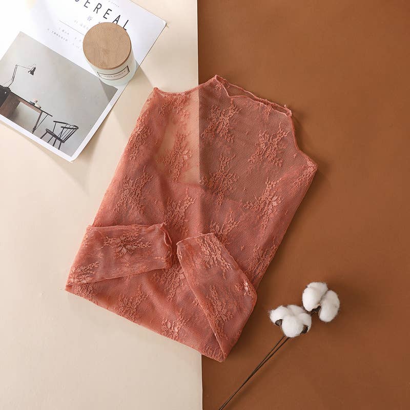 Floral Lace Sheer Mesh Layering see through Top - Image 14