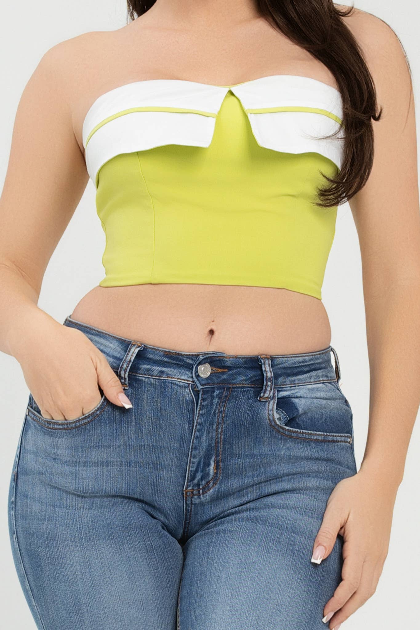 Front Fold-Over Color Contrast Tube Top - Image 10