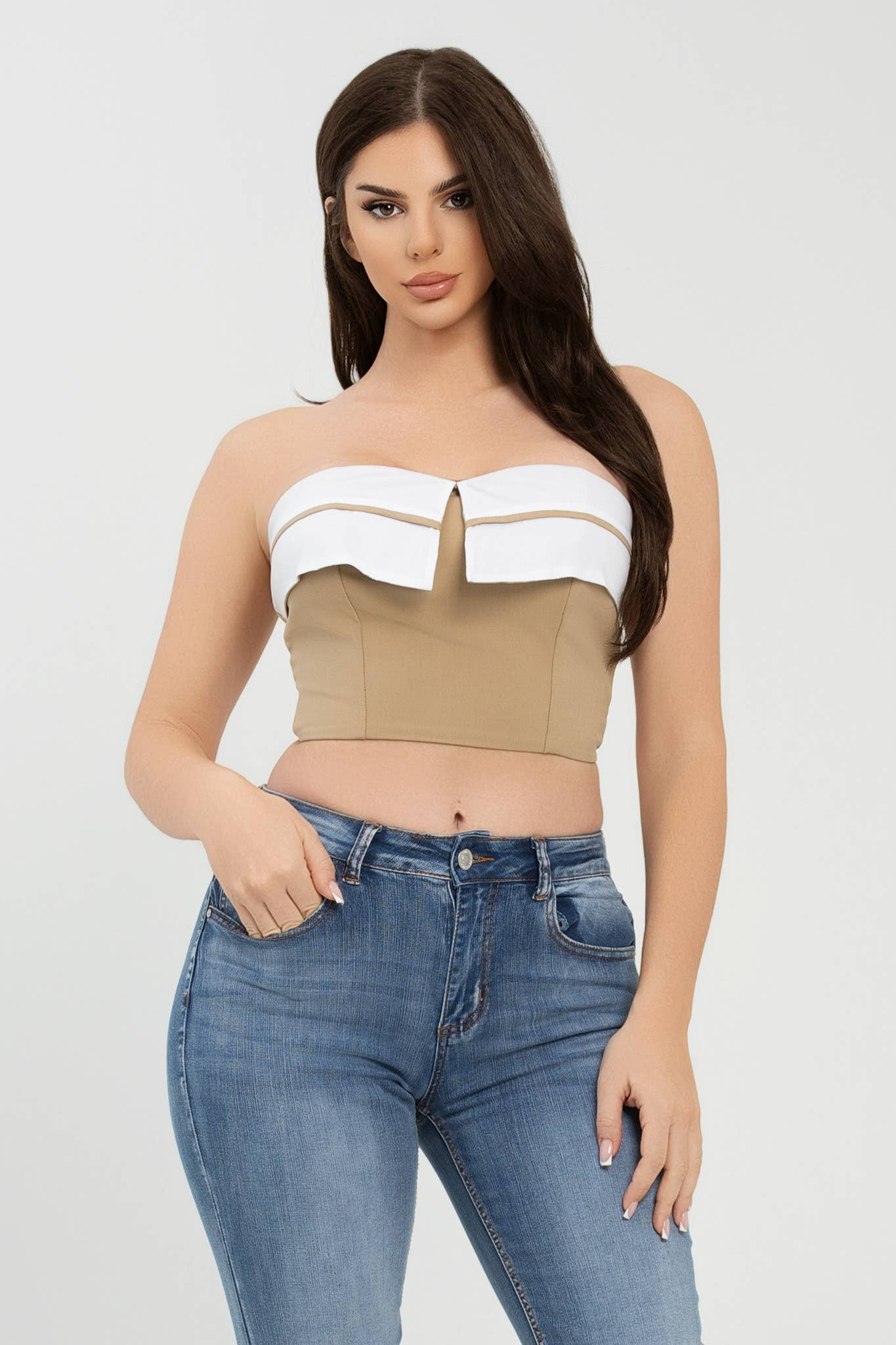 Front Fold-Over Color Contrast Tube Top - Image 11