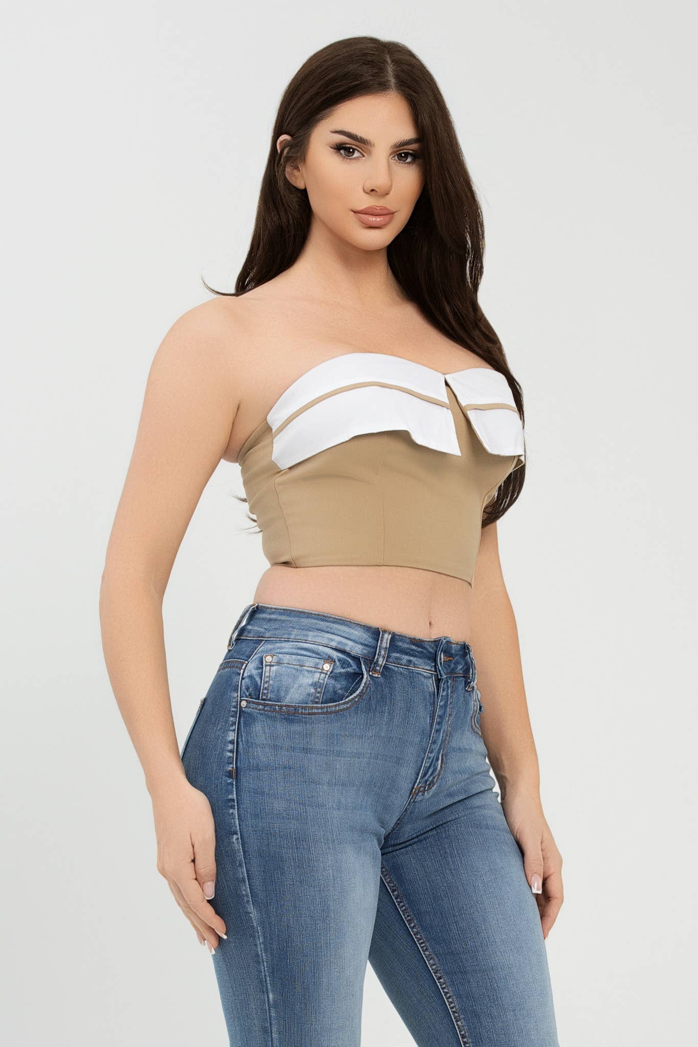 Front Fold-Over Color Contrast Tube Top - Image 12