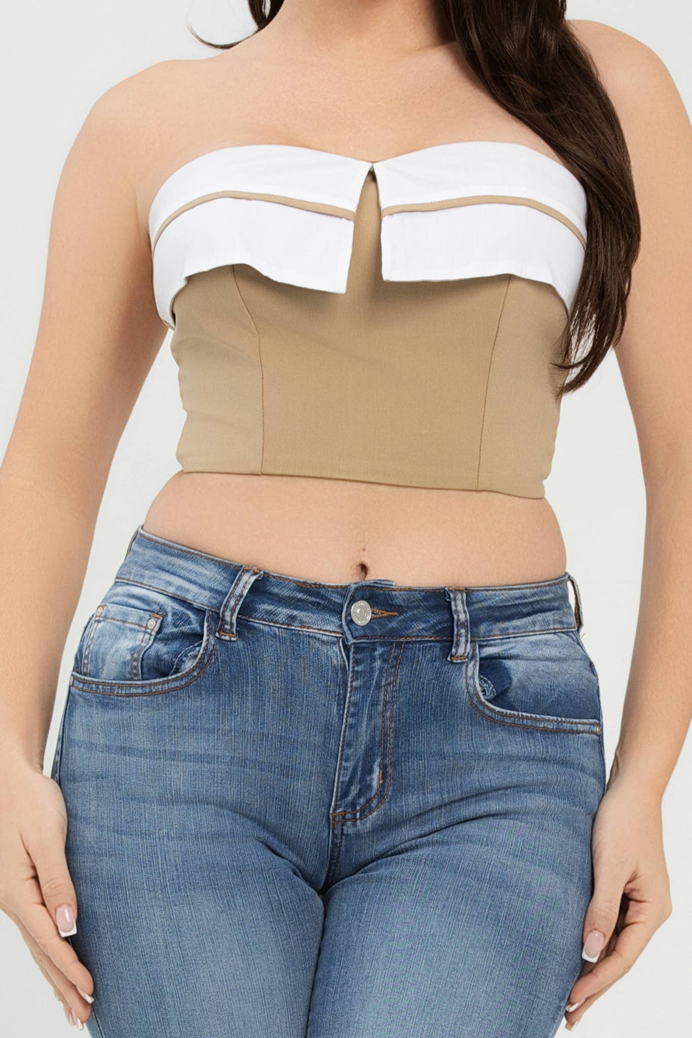 Front Fold-Over Color Contrast Tube Top - Image 15