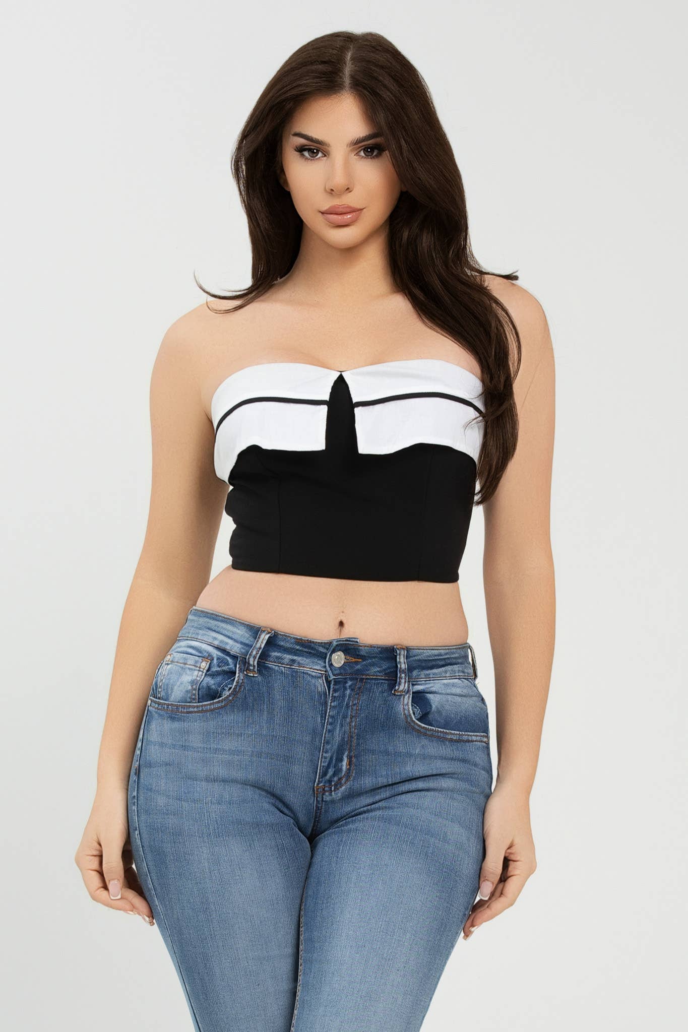 Front Fold-Over Color Contrast Tube Top - Image 16