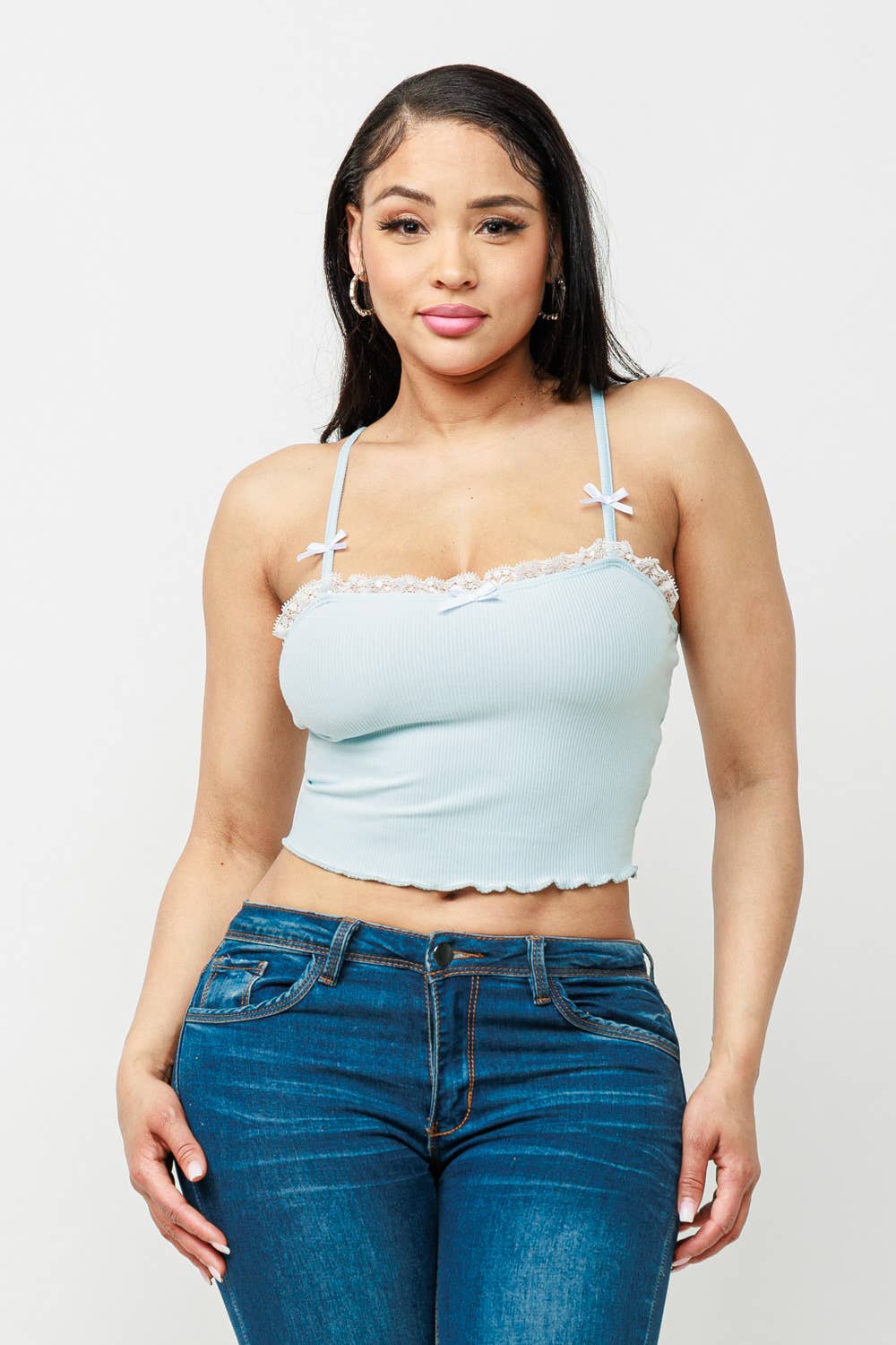 Front Lace Trim Bows Detail Cami Top - Image 7