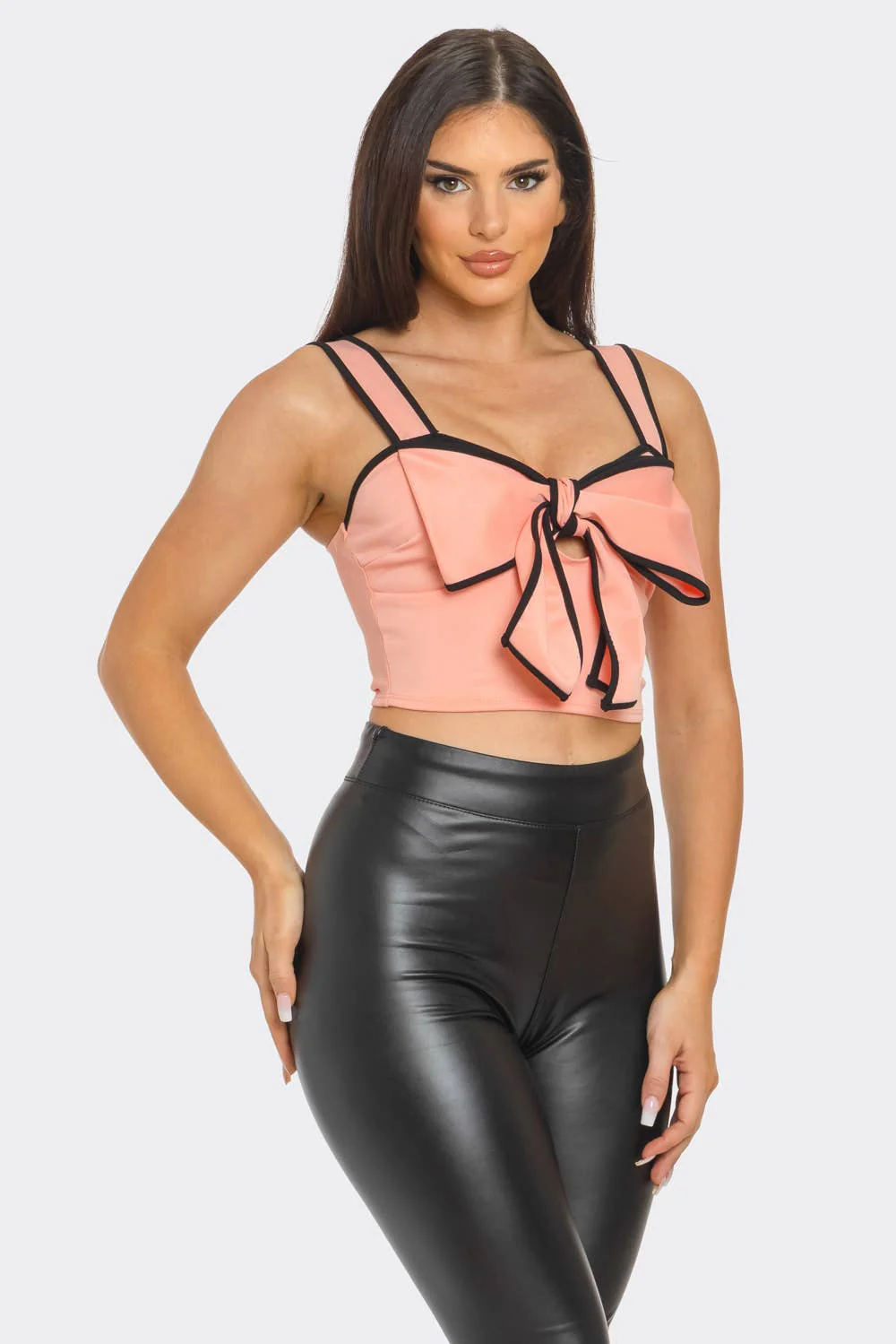 Front Oversized Bow Cut Out Detail Crop Top - Image 3