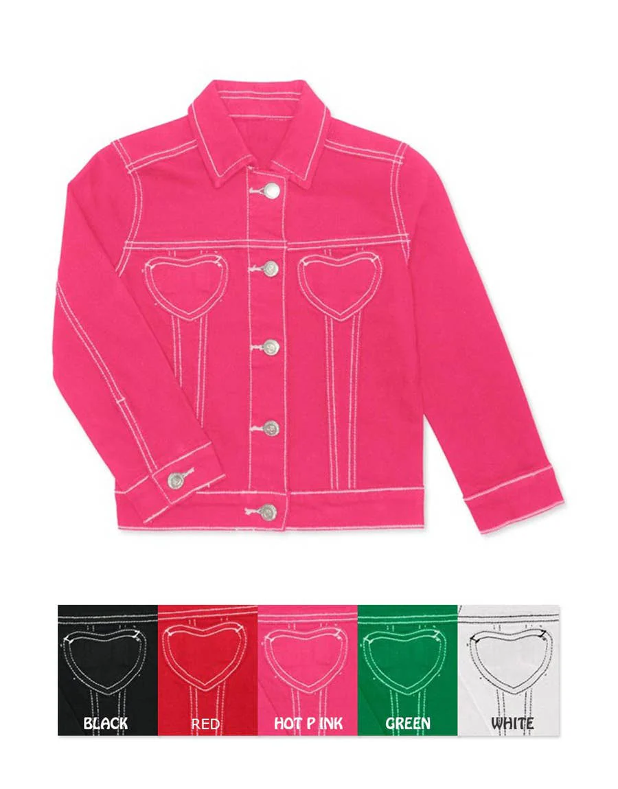 GDJ-18-9624A Girl's Colored Denim Jacket W/ Heart Pkt - Image 3