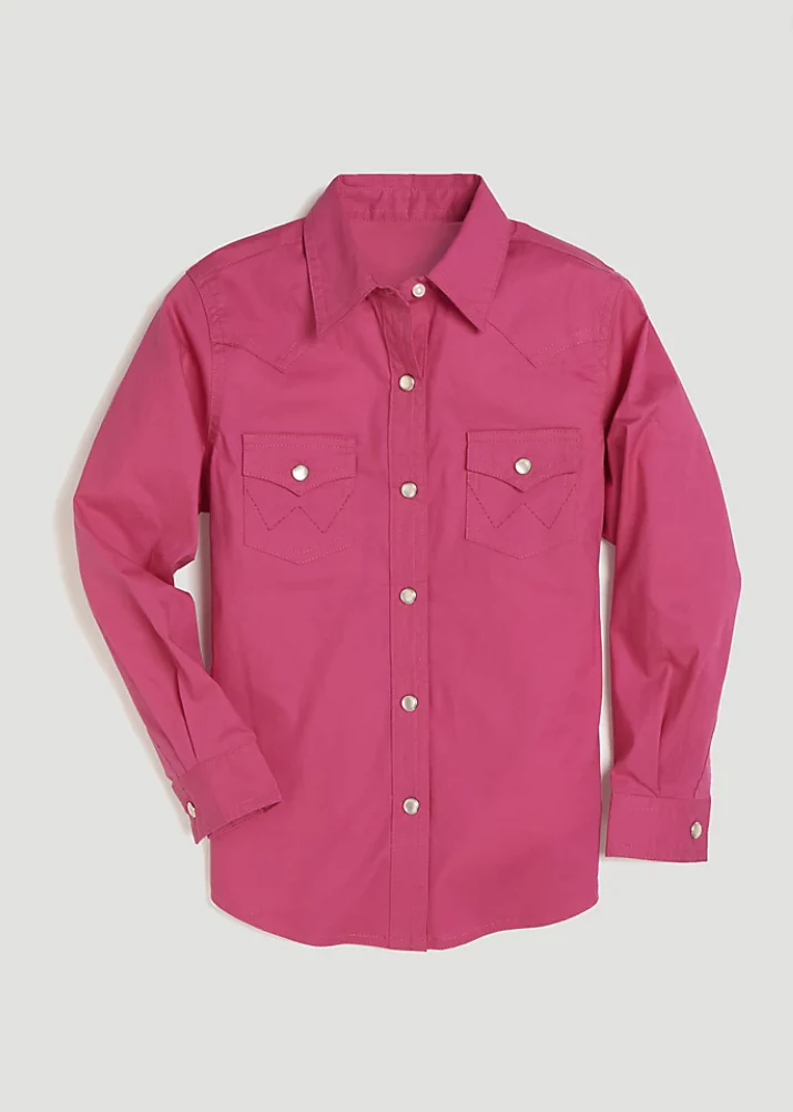 GIRLS LONG SLEEVE SOLID WESTERN SNAP SHIRT IN PINK STYLE GW1003K