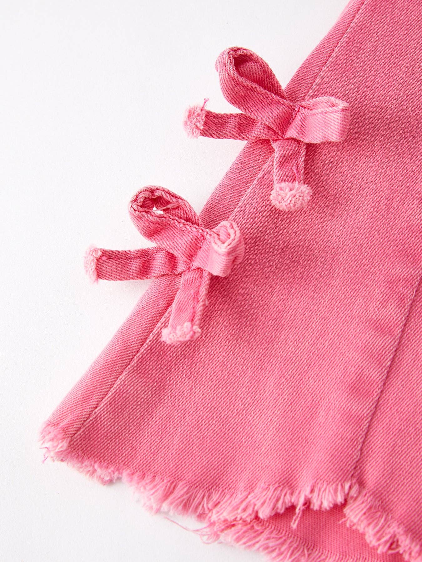 Girls Pink Bow Flared Elastic Denim Pants - Image 5