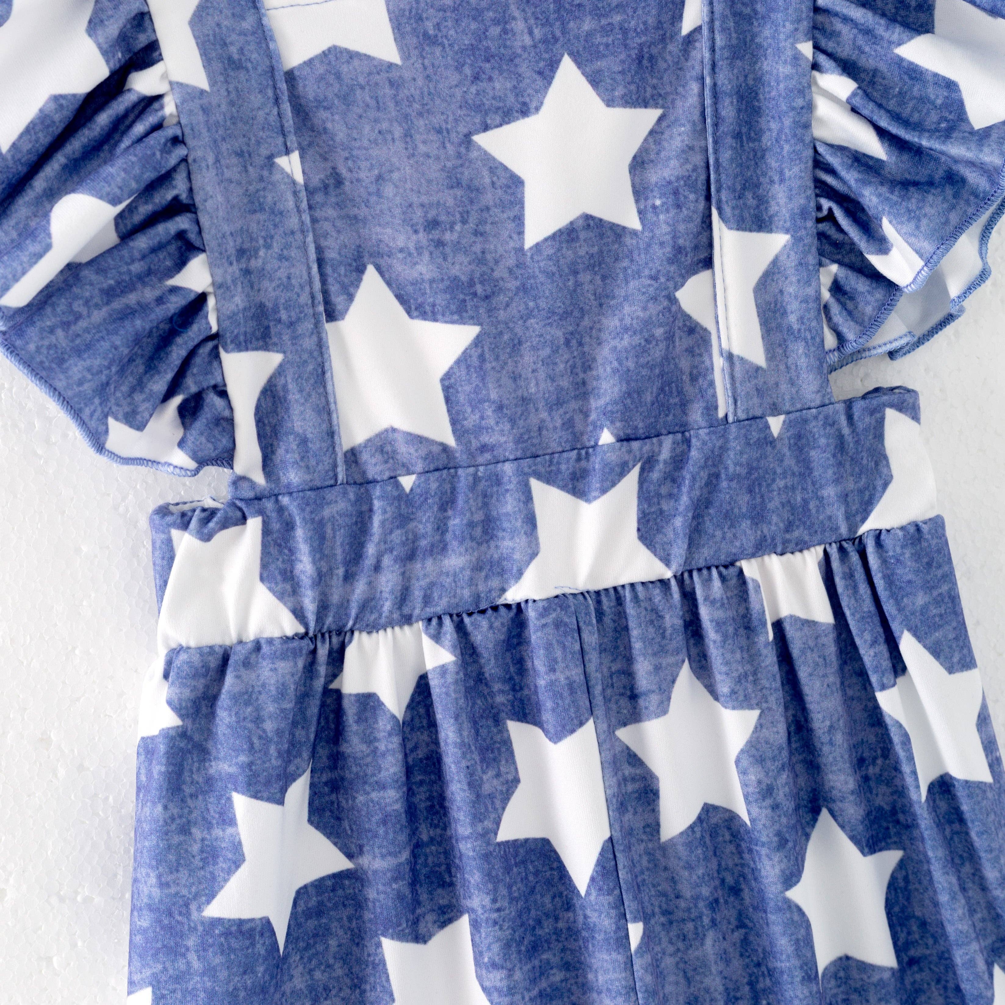 Girls Summer July 4th Star Blue Jumpsuit - Image 5