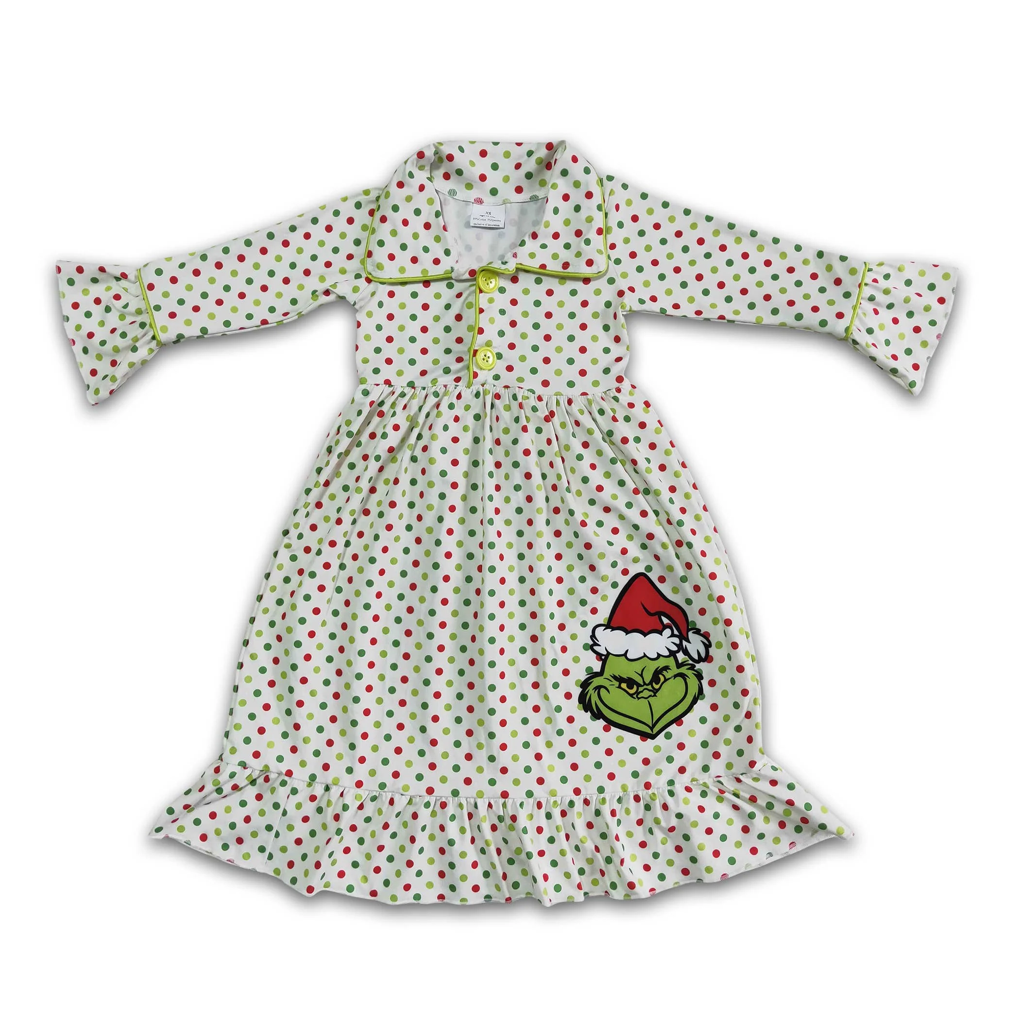 Green face polka dots stripe baby kids Christmas pajamas - Image 2