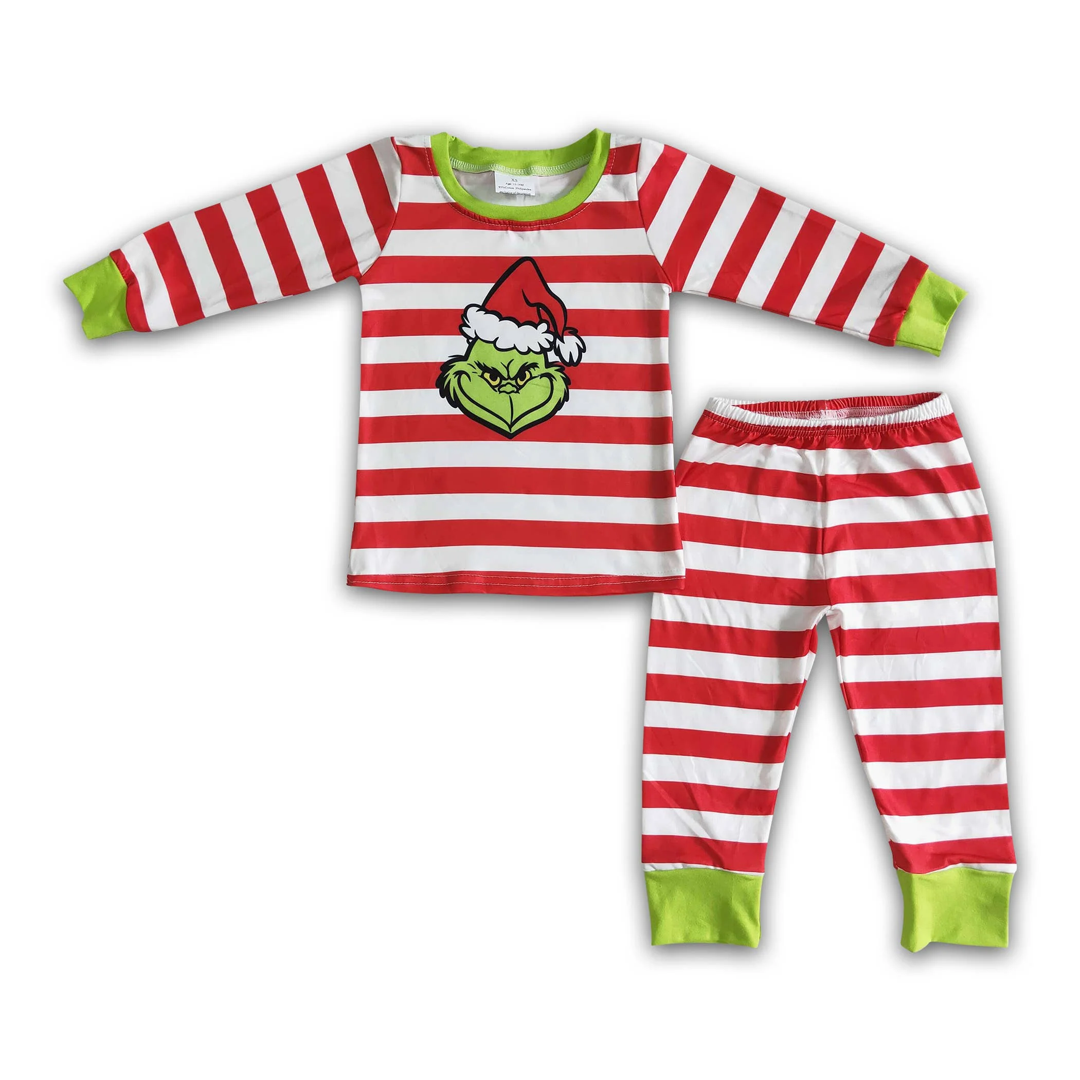 Green face polka dots stripe baby kids Christmas pajamas - Image 5