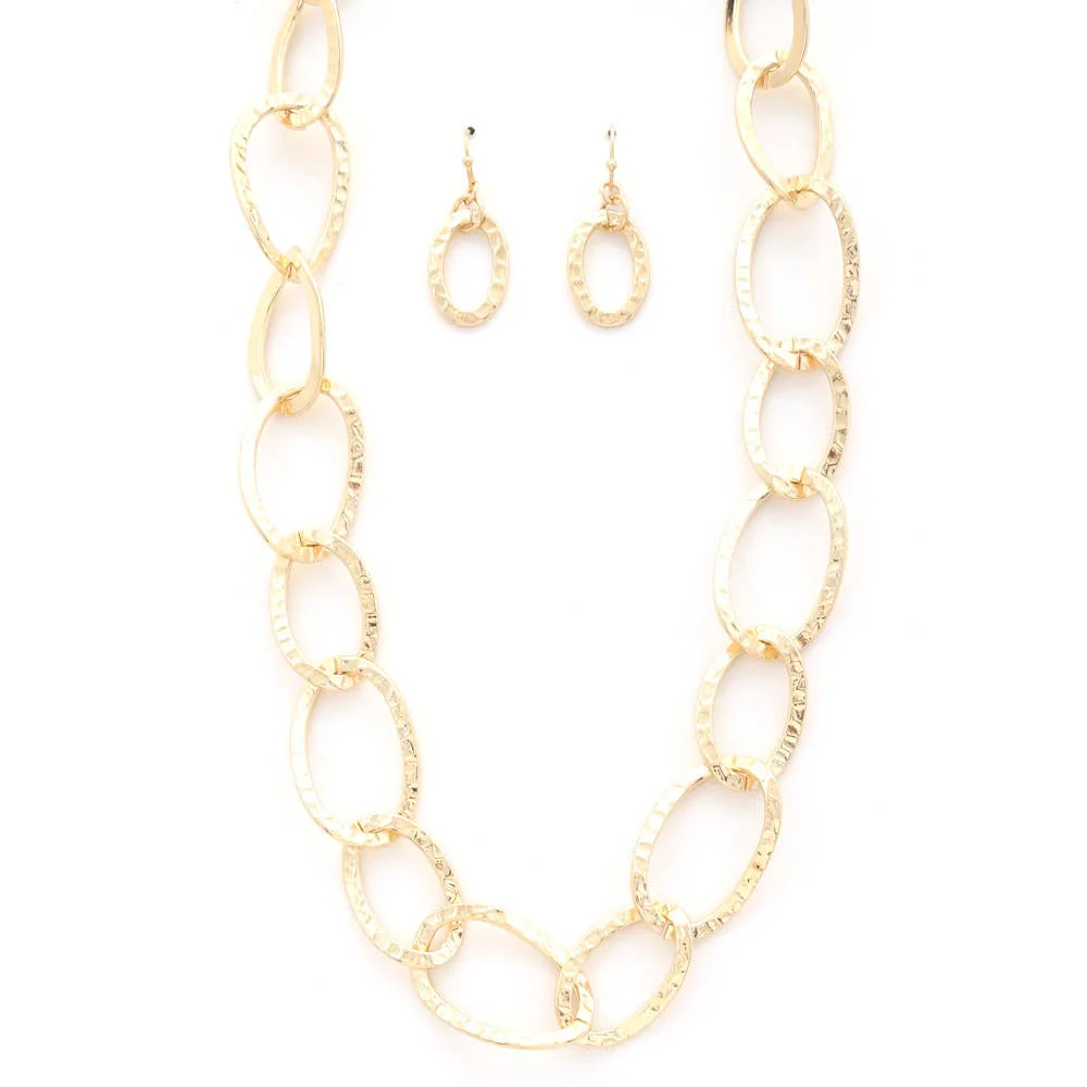 HAMMERED METAL OVAL LINK NECKLACE TNE-1879