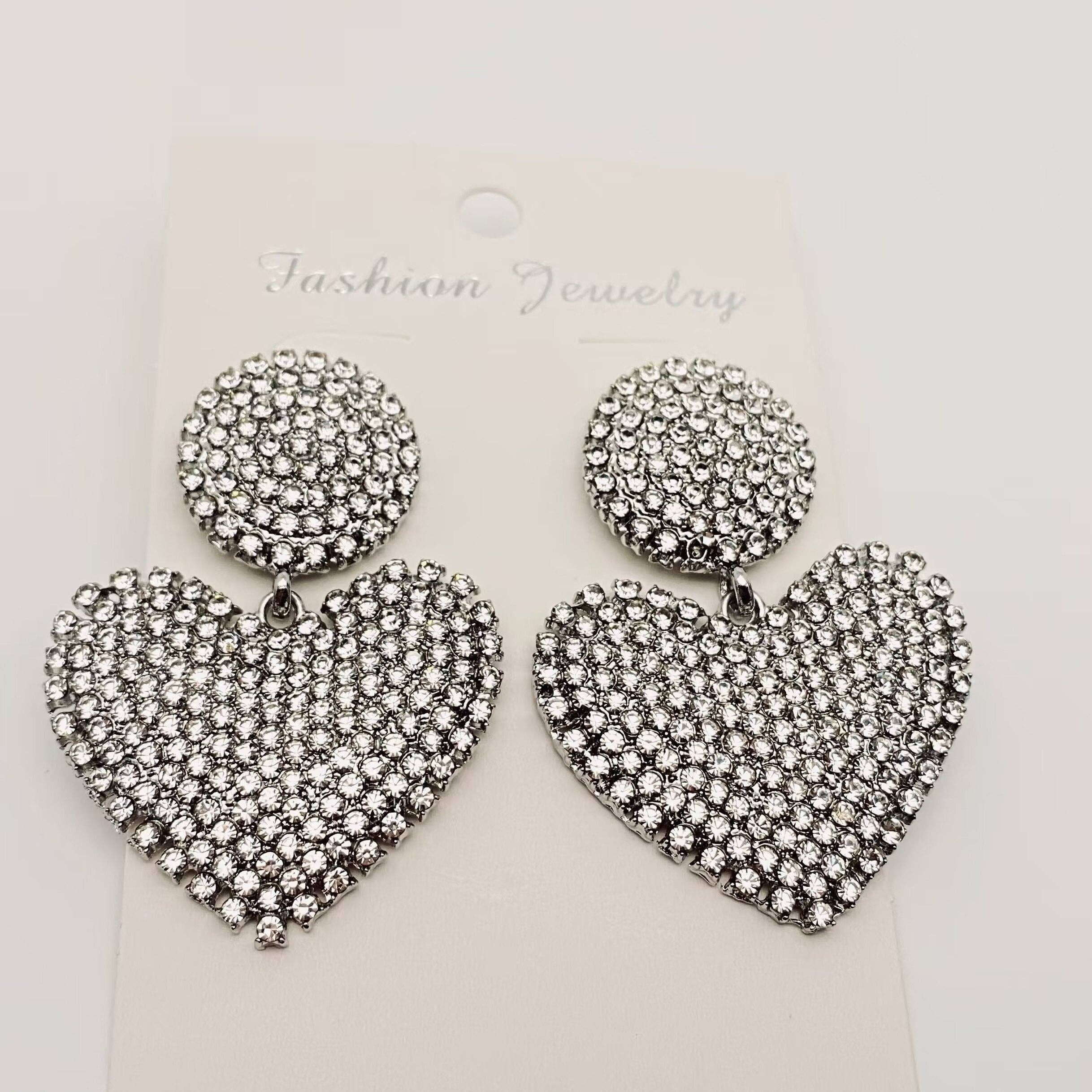 Heart-shaped Earrings Studded with Rhinestones - Image 3