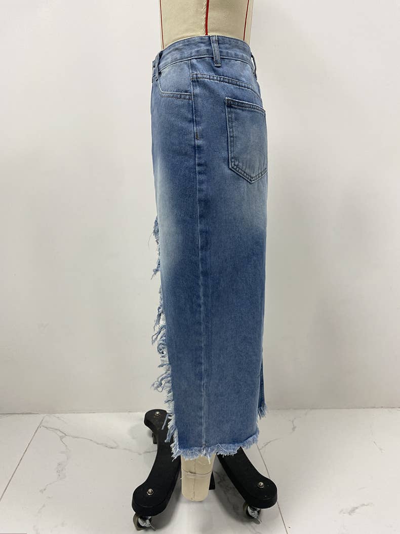 HIGH WAIST IRREGULAR TO MAKE OLD WASHED SKIRT - Image 5