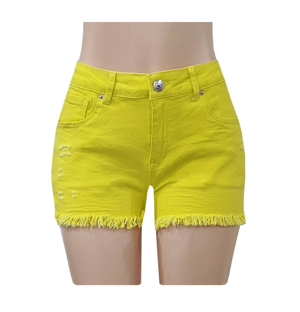 High waisted vintage distressed fringed edge denim shorts - Image 13