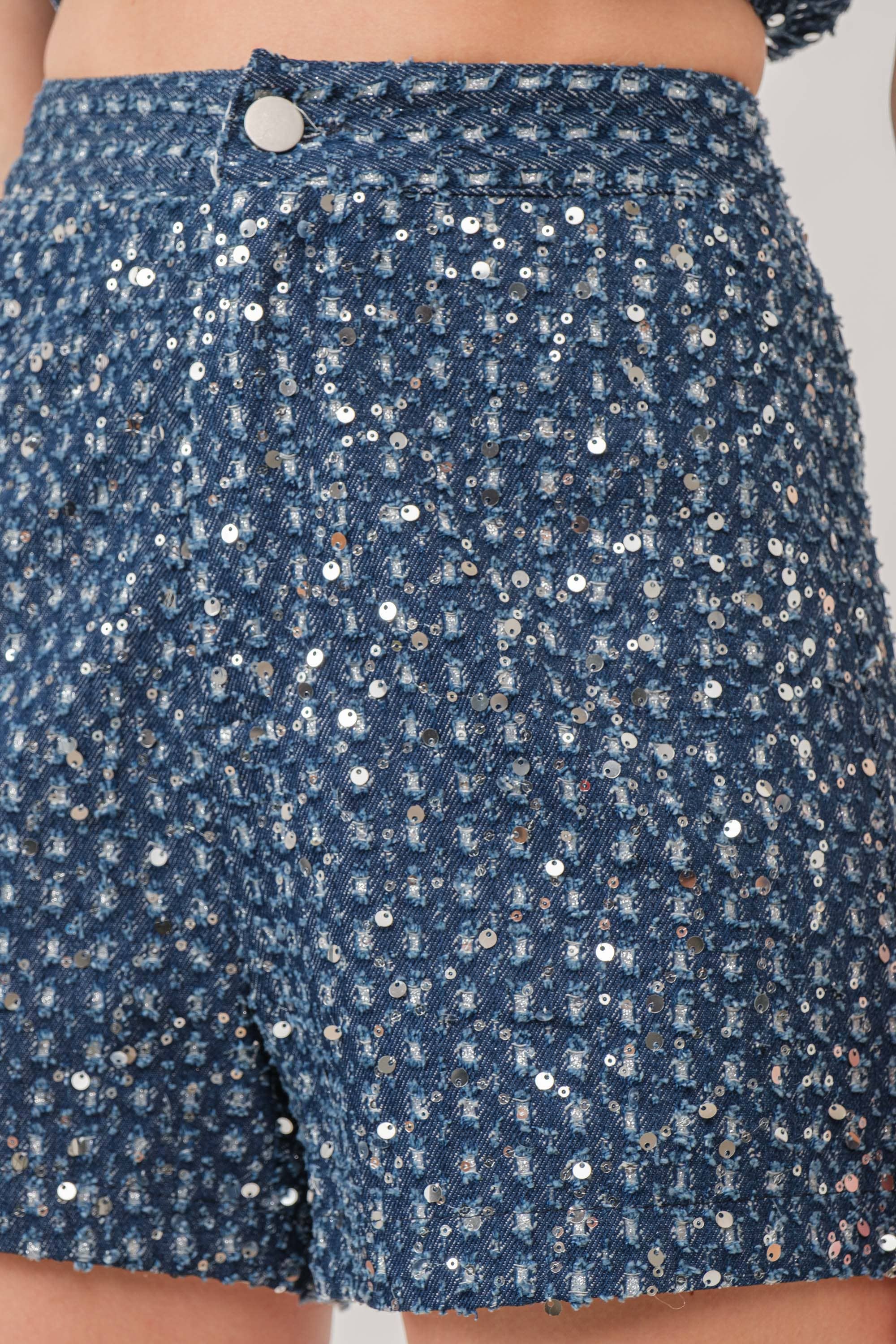 IP2875 Distressed sequined denim shorts - Image 2