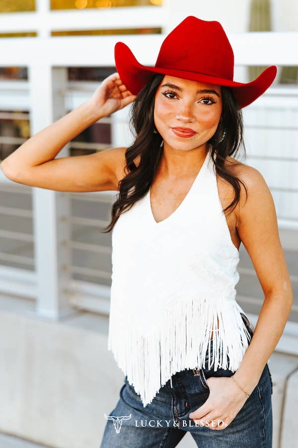Ivory Lace Fringe Hem Halter Top