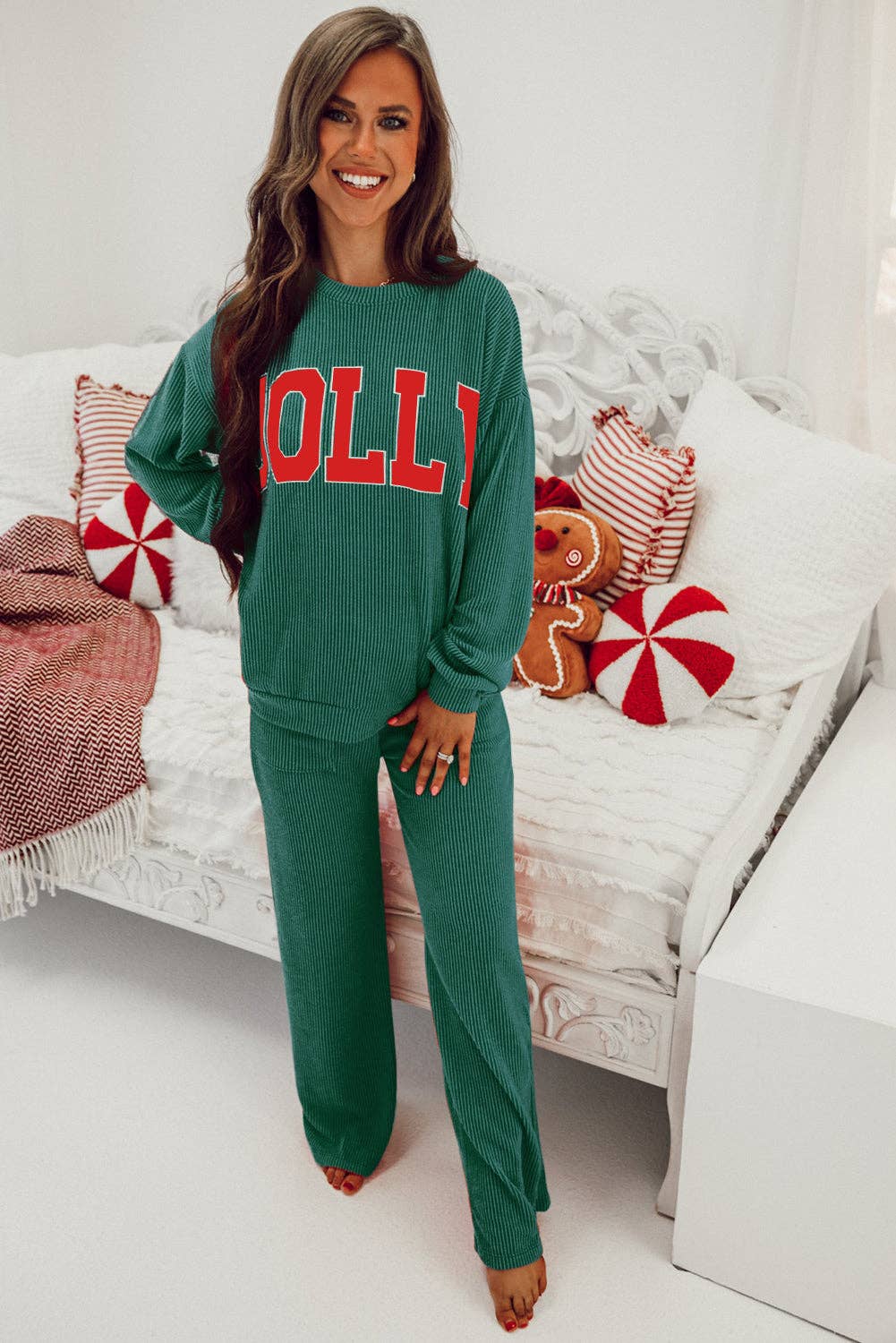 JOLLY Ribbed Knit Long Sleeve Top and Pants Set - Image 2