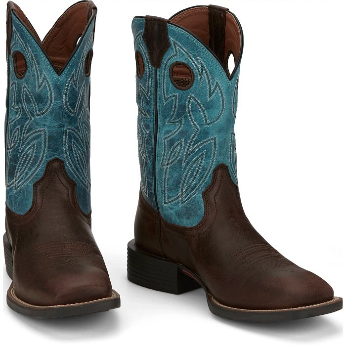 JUSTIN MENS BOWLINE CHOCOLATE SQUARE TOE WESTERN BOOTS STYLE SE7524 - Image 2