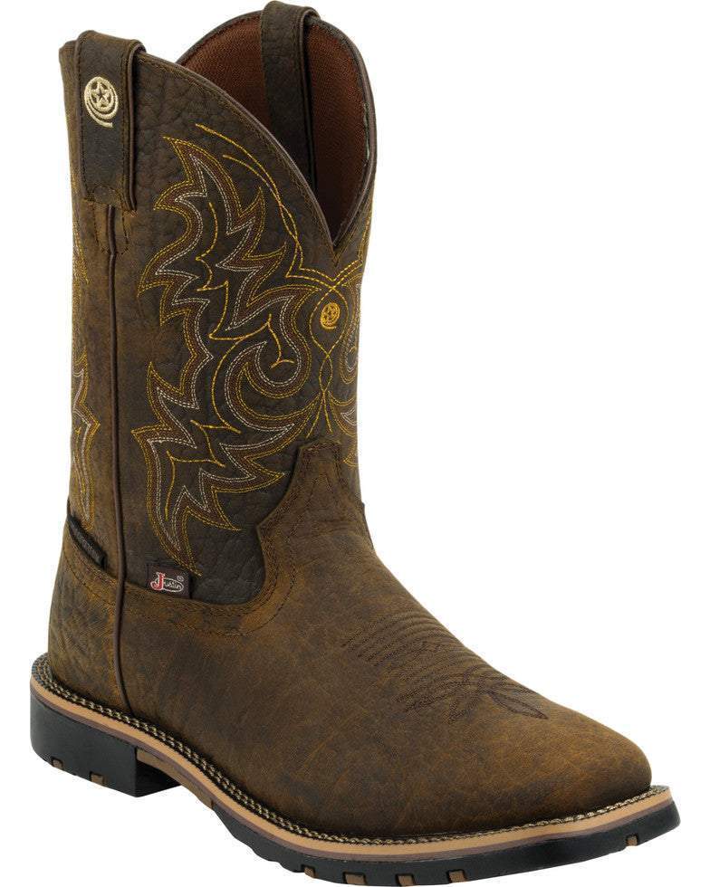 Justin Mens Dark Brown Square Toe Boots Style GR9050 - Image 5