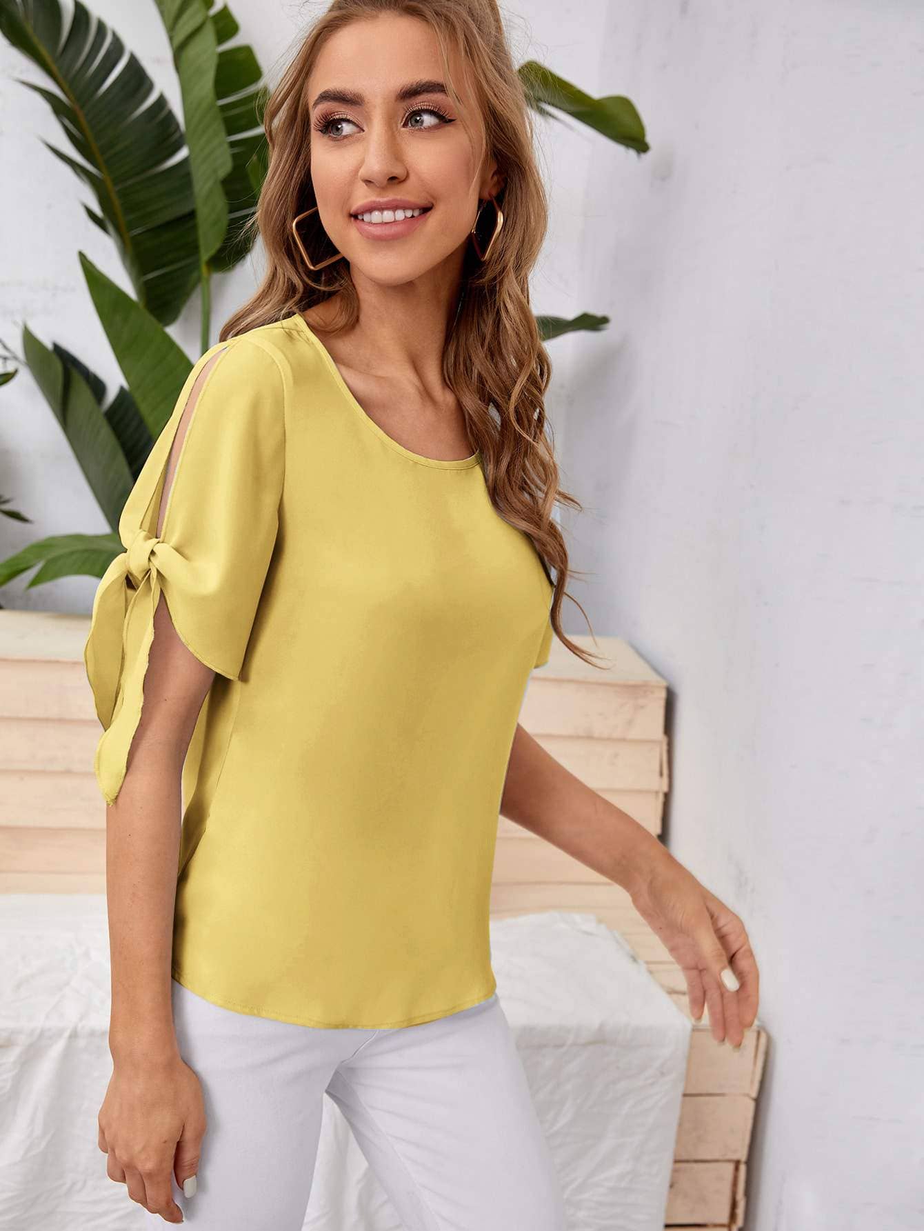 Knot cuff solid blouse - Image 6