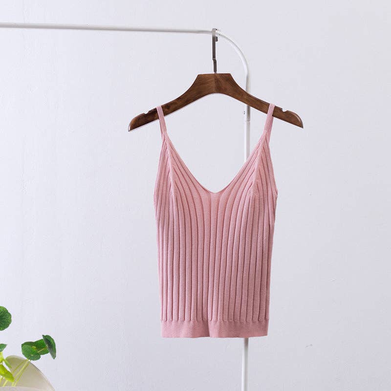 Ladies Solid Color String Low Collar Knit Top 8210 - Image 4
