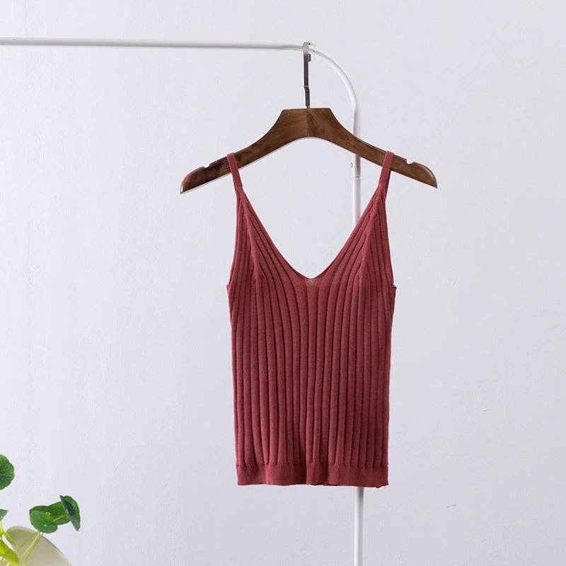 Ladies Solid Color String Low Collar Knit Top 8210 - Image 5