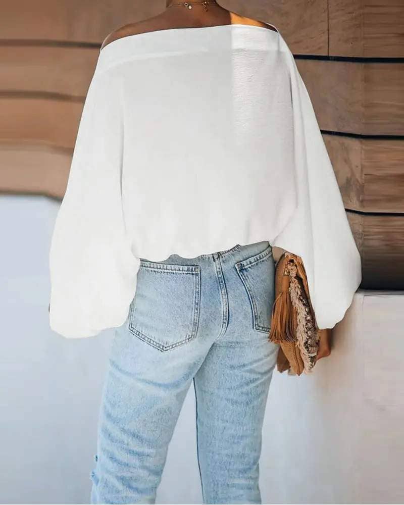 Lantern sleeve skew neck top - Image 15
