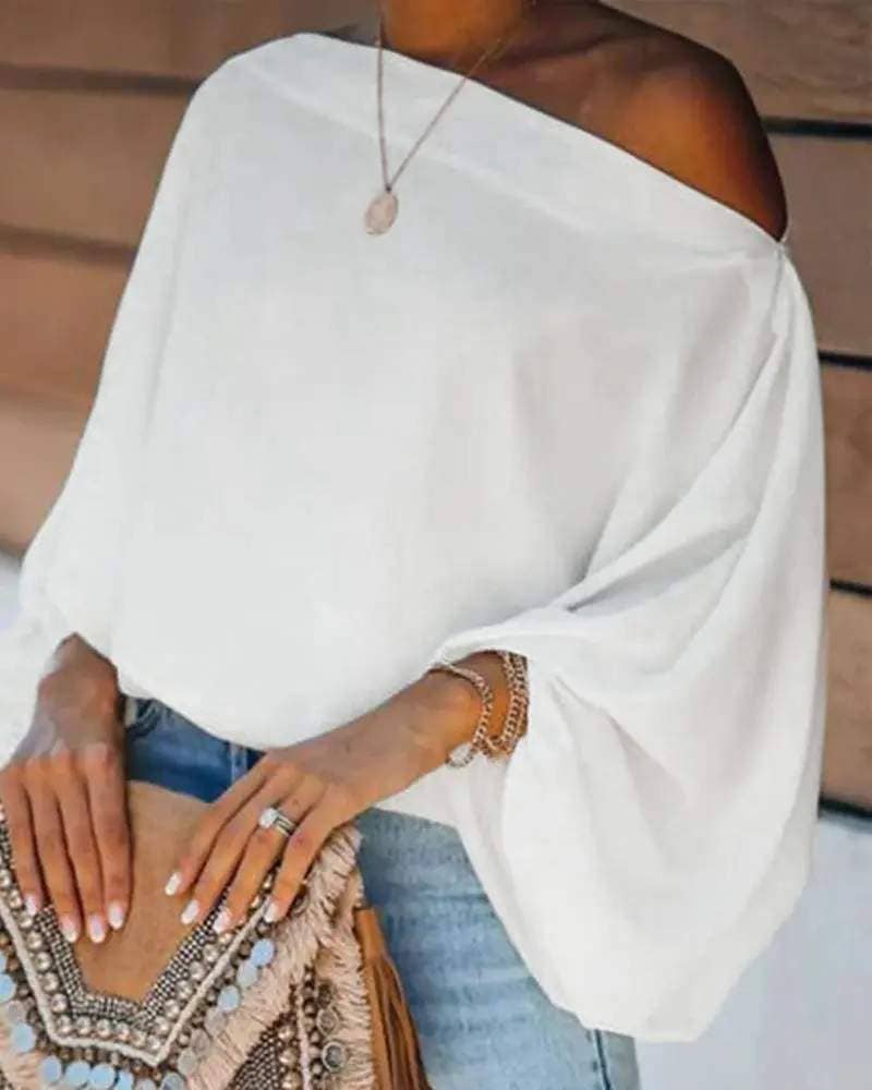 Lantern sleeve skew neck top - Image 4