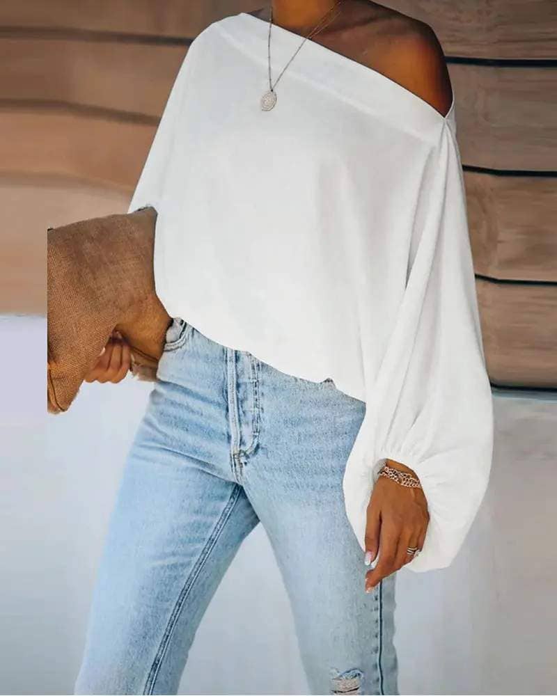 Lantern sleeve skew neck top - Image 5