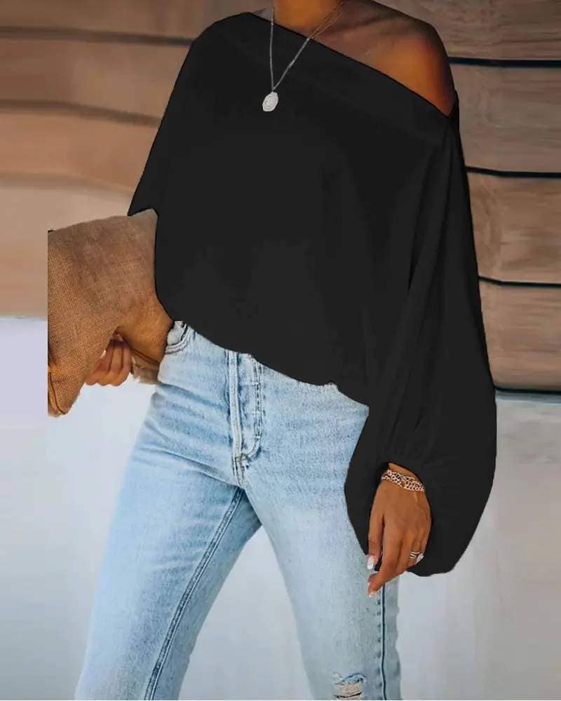 Lantern sleeve skew neck top - Image 9
