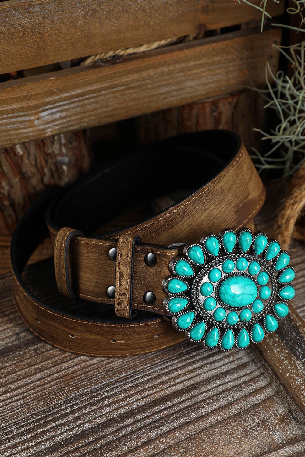 LDC  Western Turquoise Decor Retro Wide Belt - Image 2