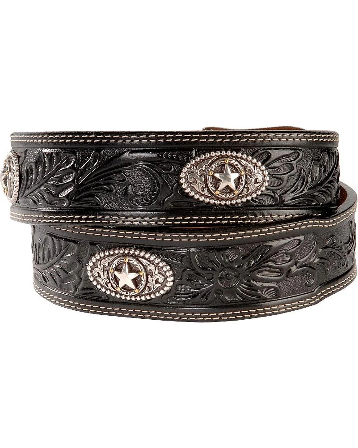 Leegin Justin Mens Black Silver Stars Embossed Belt Style c12423 - Image 2