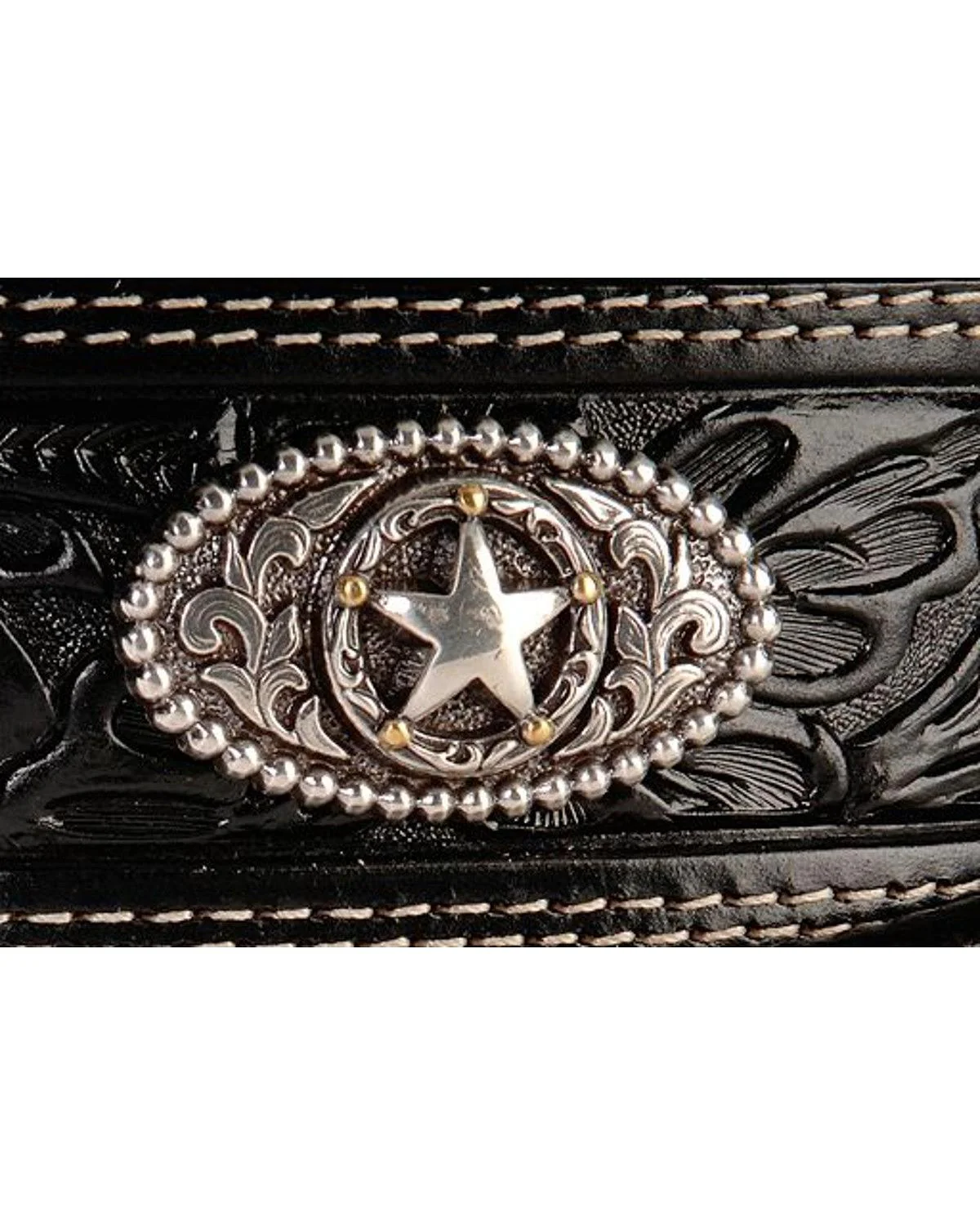 Leegin Justin Mens Black Silver Stars Embossed Belt Style c12423 - Image 3