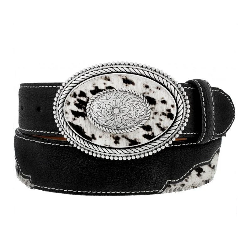 Leegin Tony Lama Western Womens Belt Leather Hair on Hide White Black Style C51142