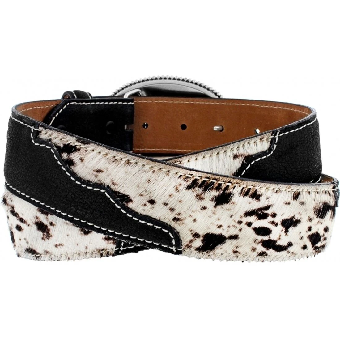 Leegin Tony Lama Western Womens Belt Leather Hair on Hide White Black Style C51142 - Image 2