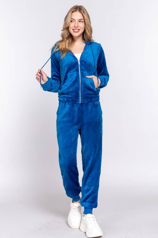 Long Sleeve Faux Fur Hoodie Jacket & Jogger Pants Set - Image 3