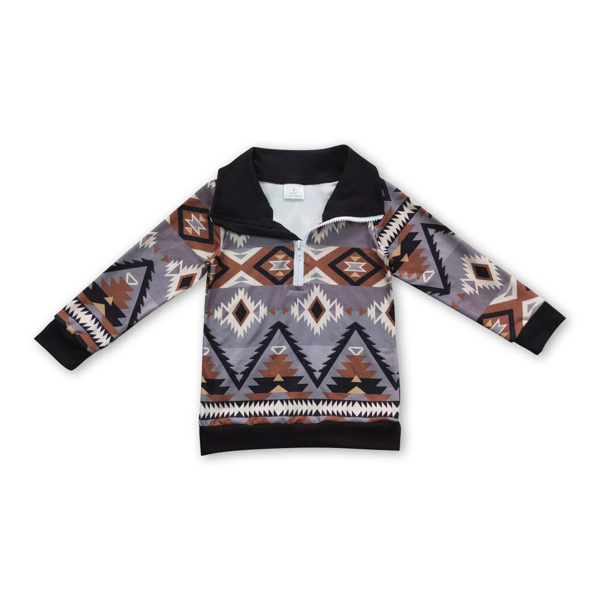 Long sleeves kids boys zipper aztec western pullover - Image 2