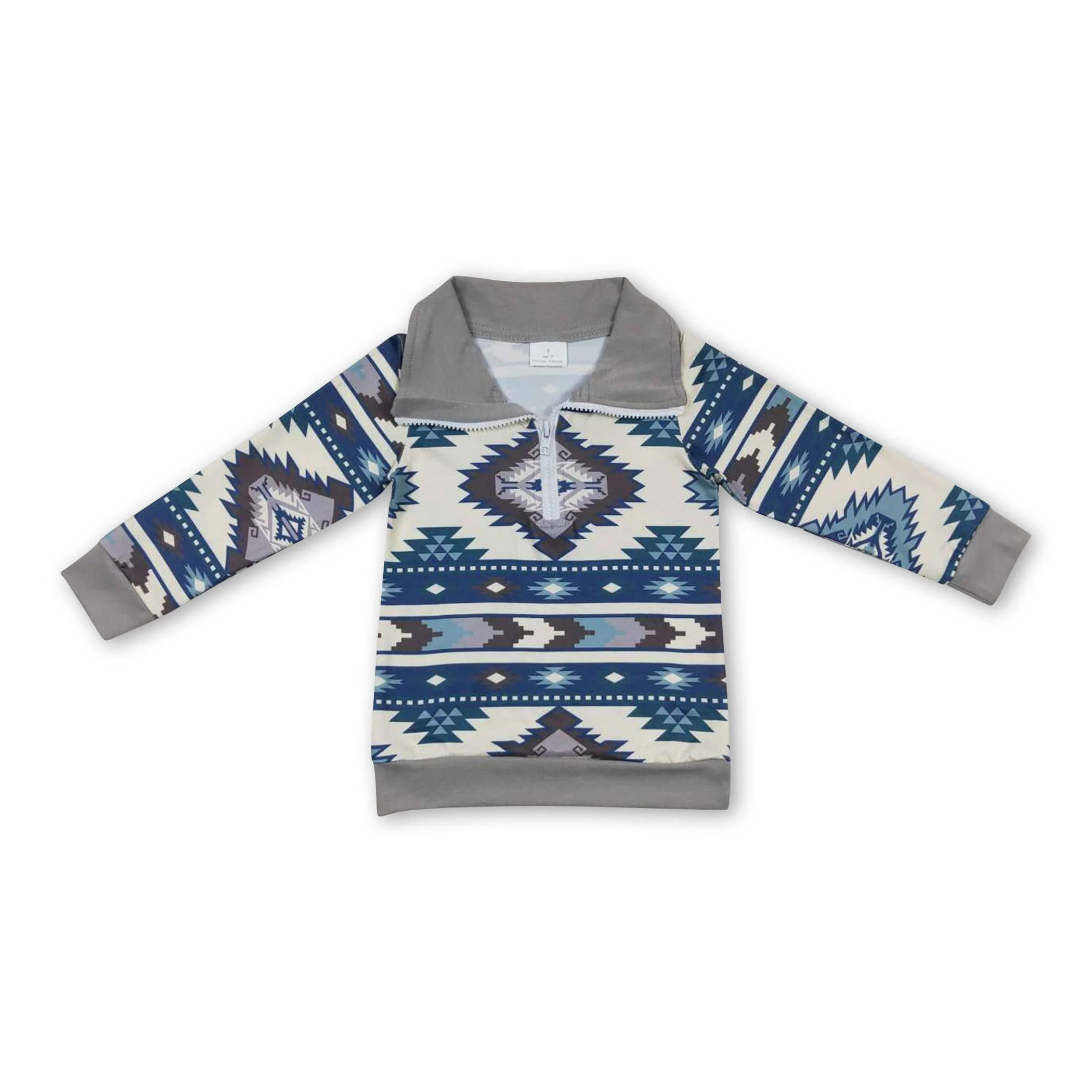 Long sleeves kids boys zipper aztec western pullover - Image 4
