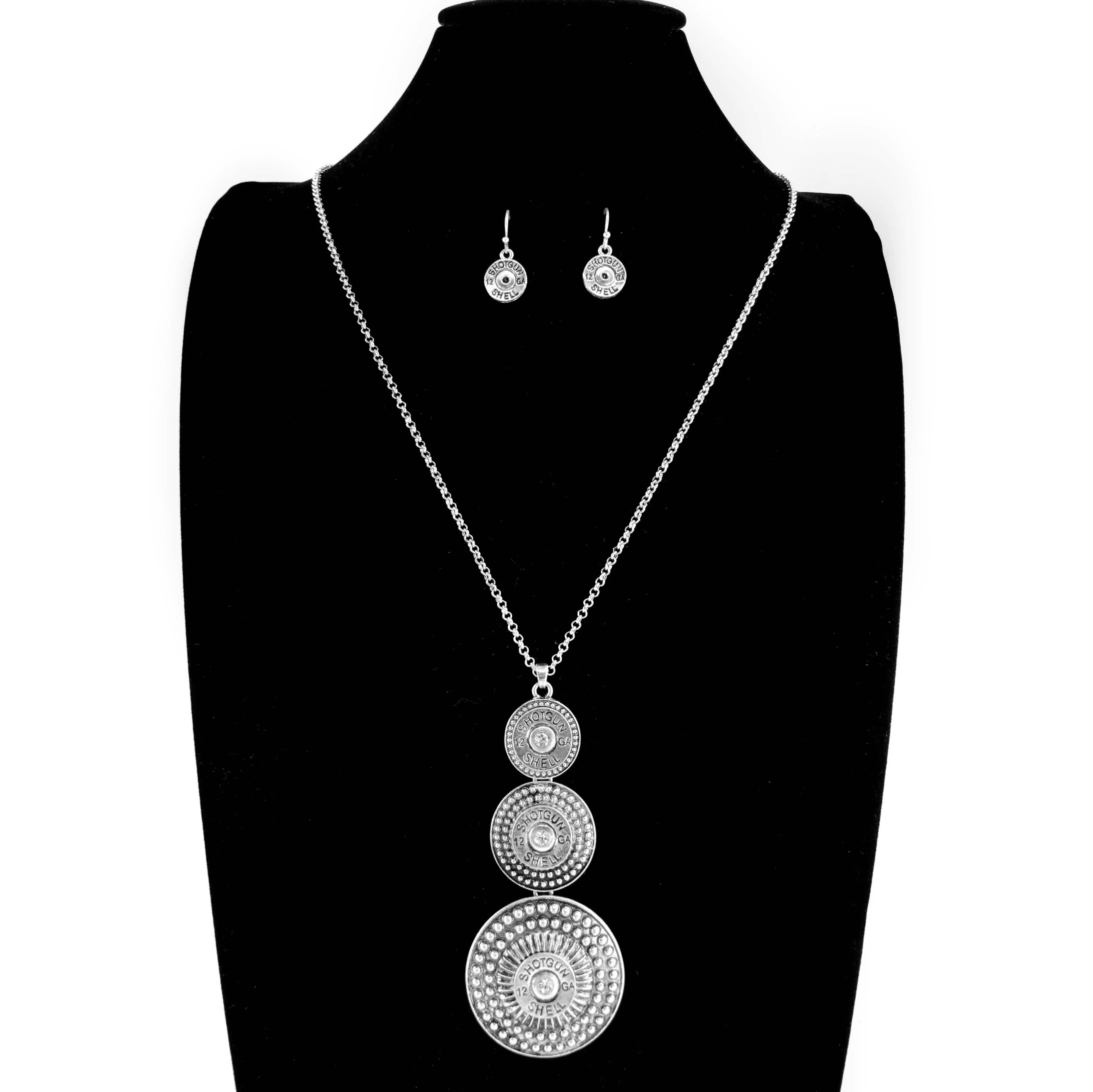Long Three Bullet Pendant Western Style Necklace and Earrings - Image 5