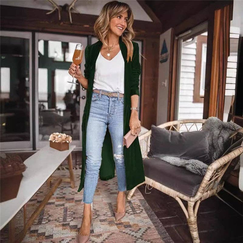 Loose Velvet Long Cardigan Coat With Elasticity - Image 4